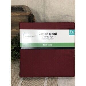 Mainstays Cotton Blend Sheet Set Size Twin/TXL Merlot (red) New Easy Care